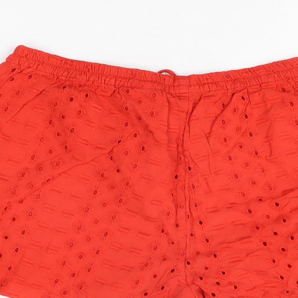 NEXT Womens Red Geometric Cotton Basic Shorts Size 12 L3 in Regular Drawstring