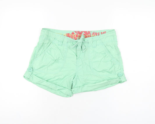 New Look Womens Green Cotton Basic Shorts Size 12 L3 in Regular Zip