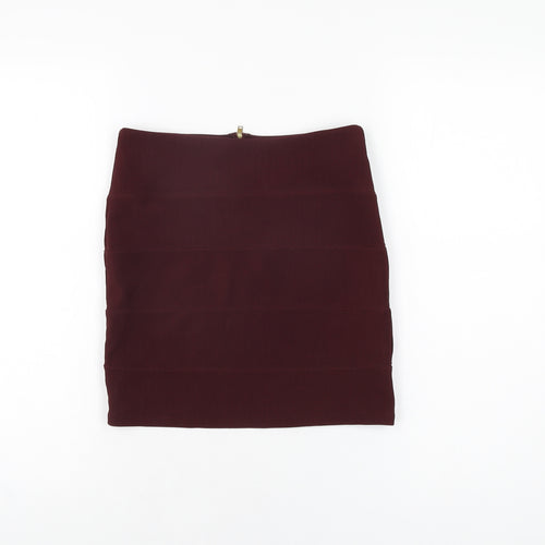 Topshop Womens Red Polyester Mini Skirt Size 8 Zip