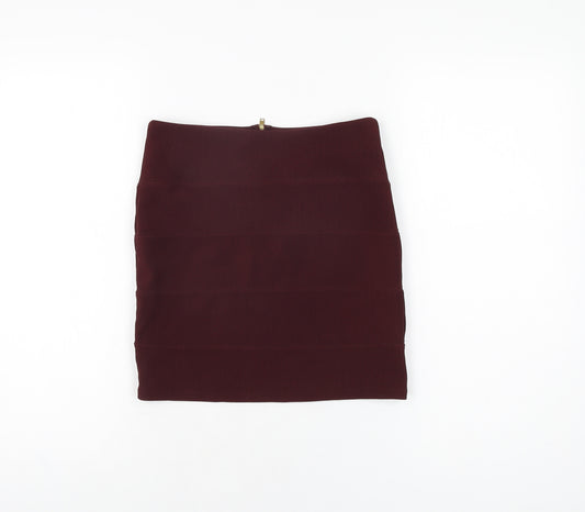 Topshop Womens Red Polyester Mini Skirt Size 8 Zip