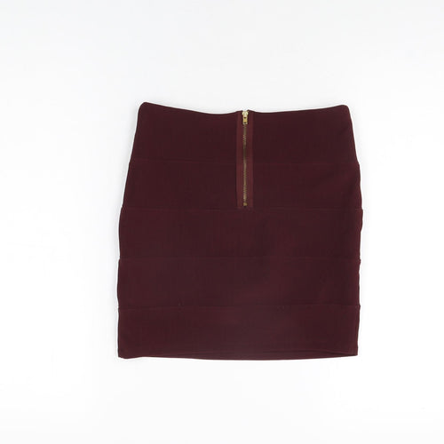 Topshop Womens Red Polyester Mini Skirt Size 8 Zip