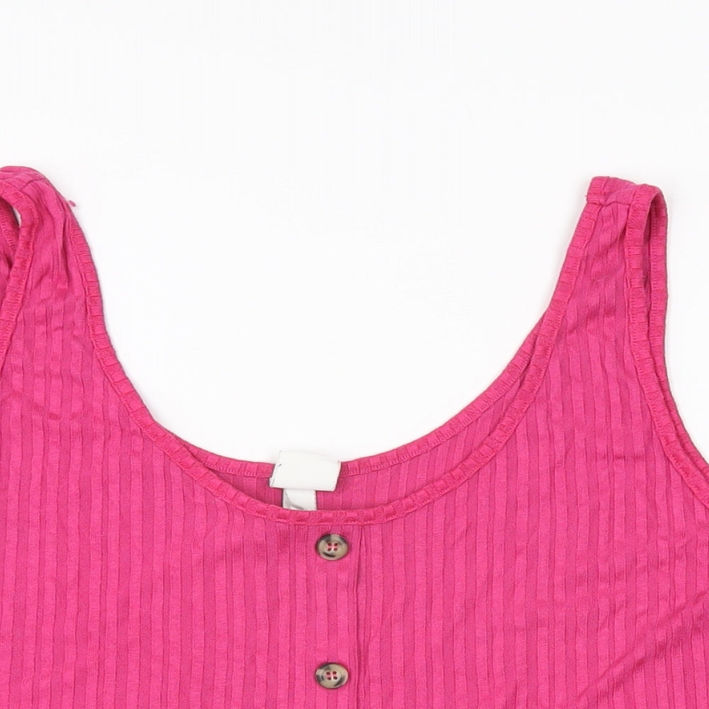 H&M Womens Pink Polyester Basic T-Shirt Size XL Scoop Neck