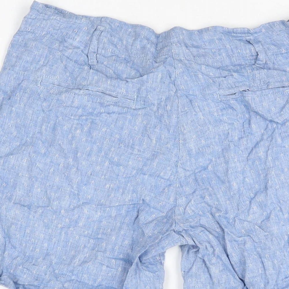 Marks and Spencer Womens Blue Linen Basic Shorts Size 10 L5.5 in Regular Zip