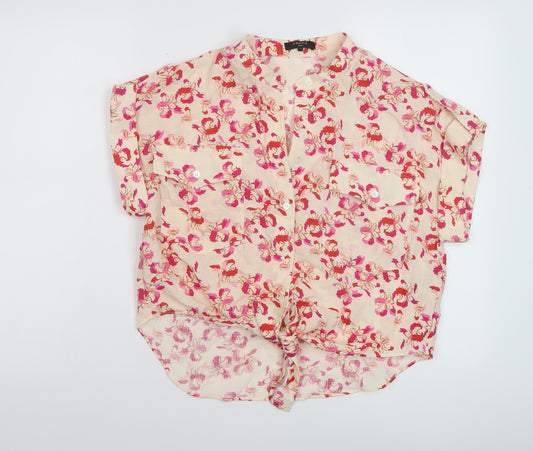 FRNCH Womens Pink Floral Viscose Basic Blouse Size S Collared