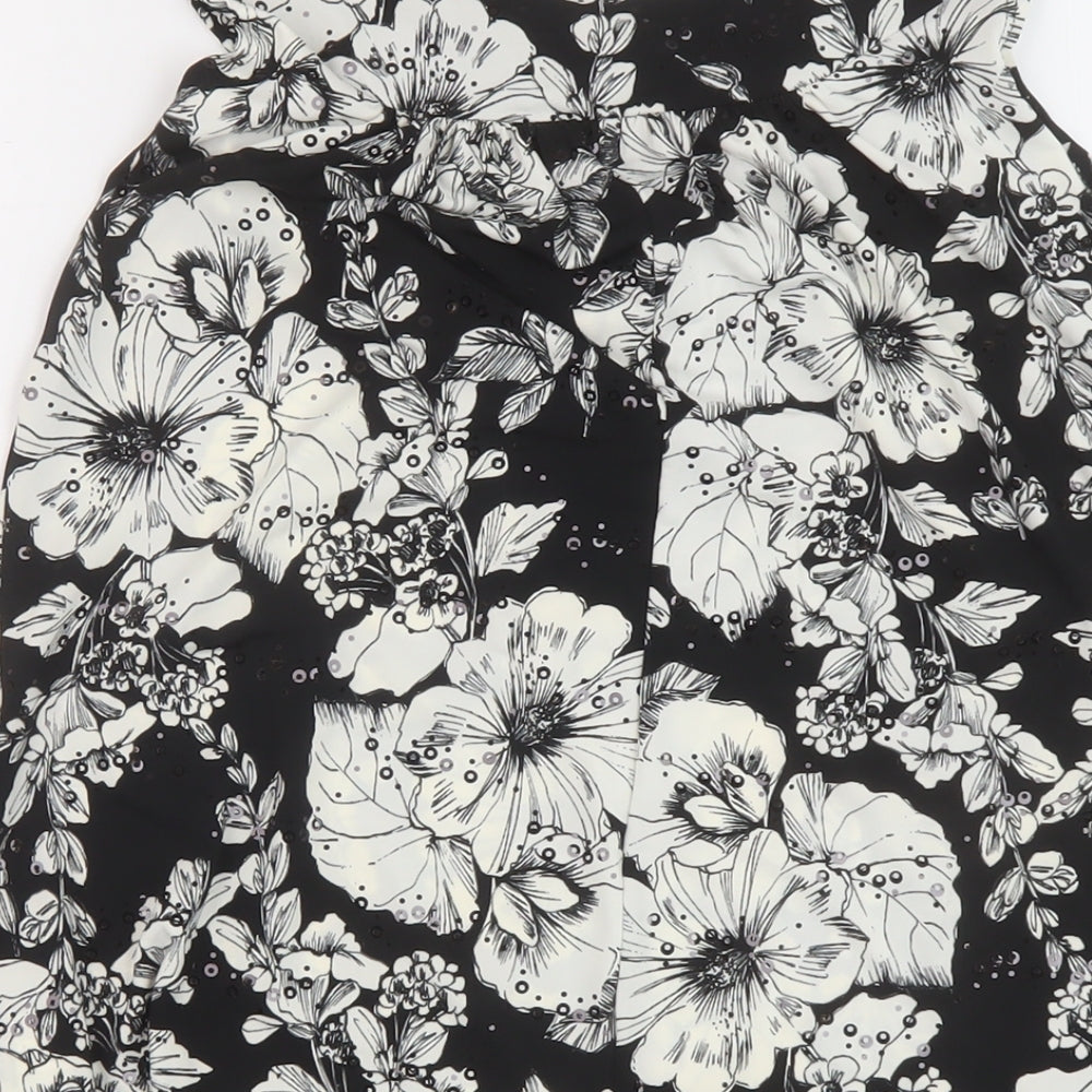 Saloos Womens Black Floral Polyester Basic T-Shirt Size 12 Round Neck