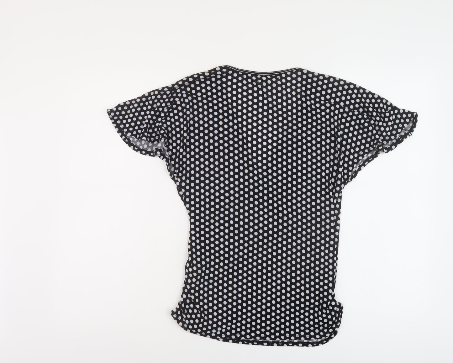 Max Studio Womens Black Polka Dot Polyester Basic T-Shirt Size S V-Neck