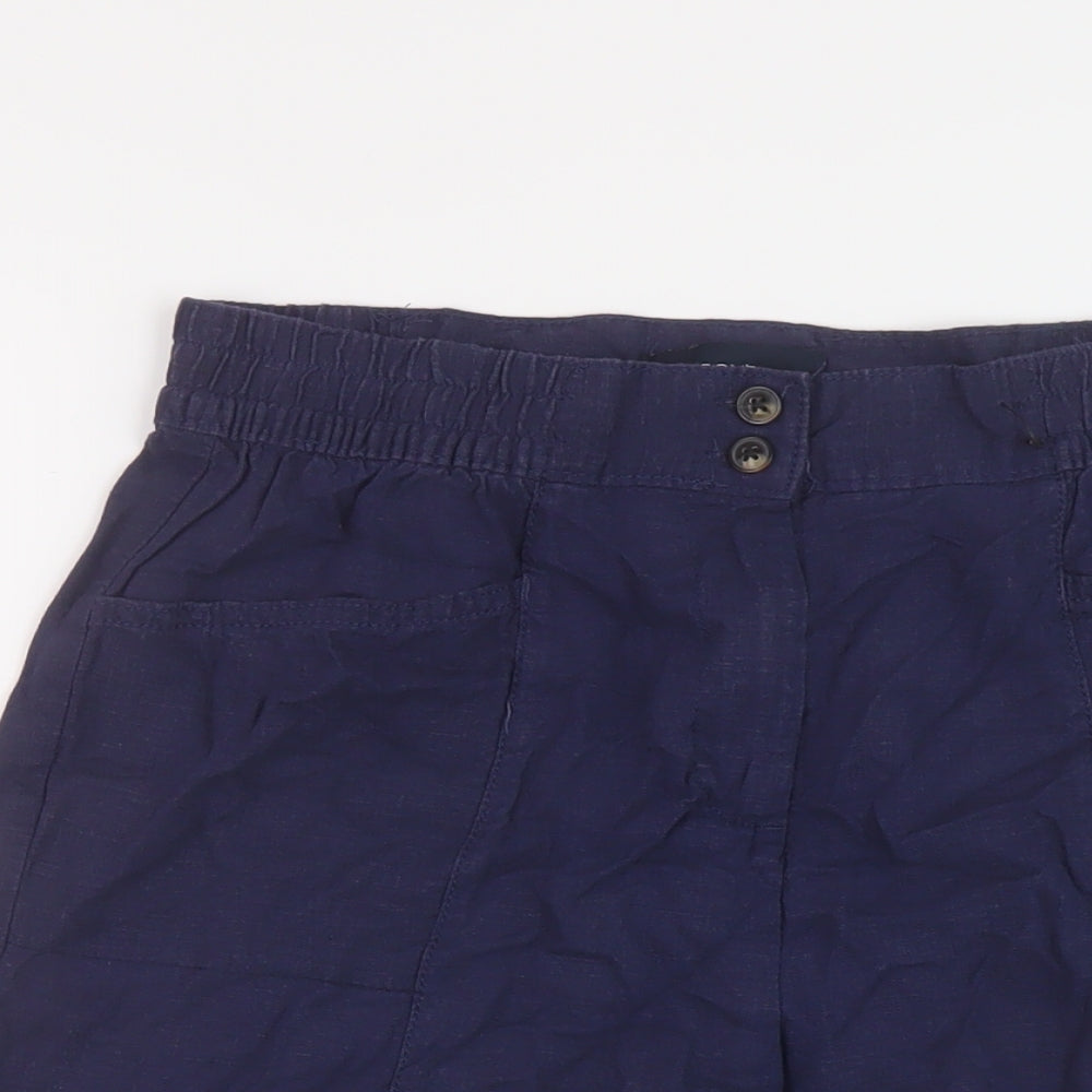 NEXT Womens Blue Linen Bermuda Shorts Size 10 L9 in Regular Button