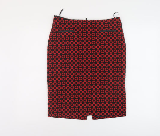 Marks and Spencer Womens Red Geometric Cotton Straight & Pencil Skirt Size 10 Zip