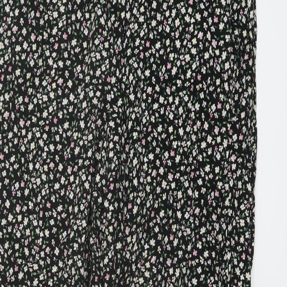 H&M Womens Black Floral Viscose Trousers Size 10 L26 in Regular