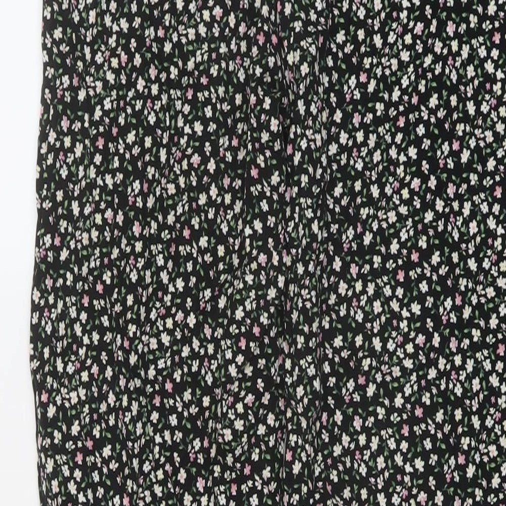 H&M Womens Black Floral Viscose Trousers Size 10 L26 in Regular