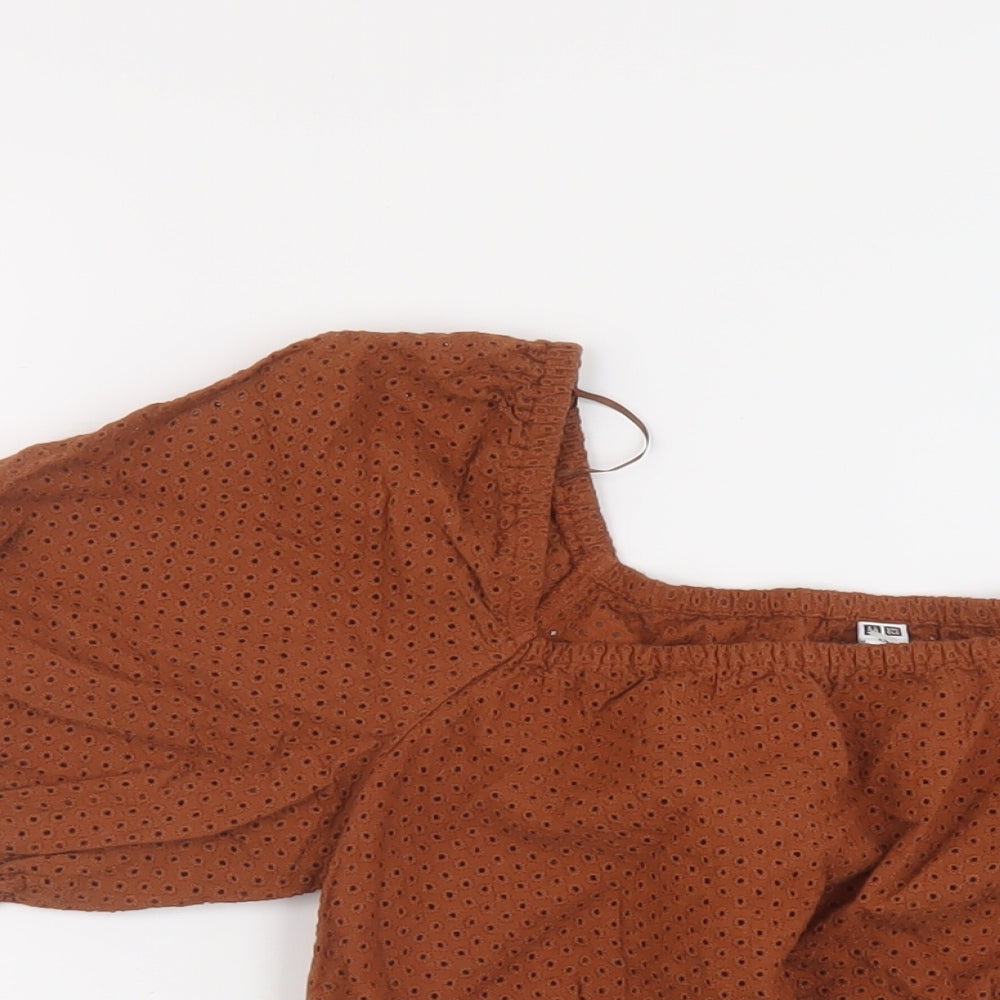 Uniqlo Womens Brown Cotton Cropped T-Shirt Size XS Square Neck