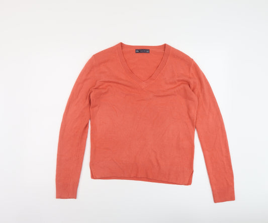 Marks and Spencer Womens Orange V-Neck Acrylic Pullover Jumper Size 10