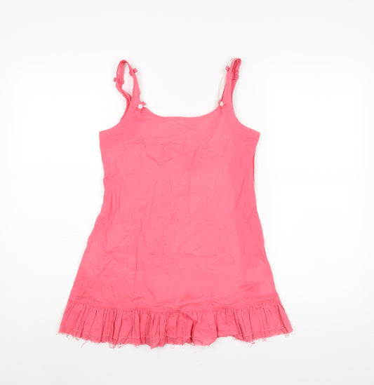 Firetrap Womens Pink Cotton Camisole Blouse Size M Scoop Neck - Layered Lace Trim Raw Edge