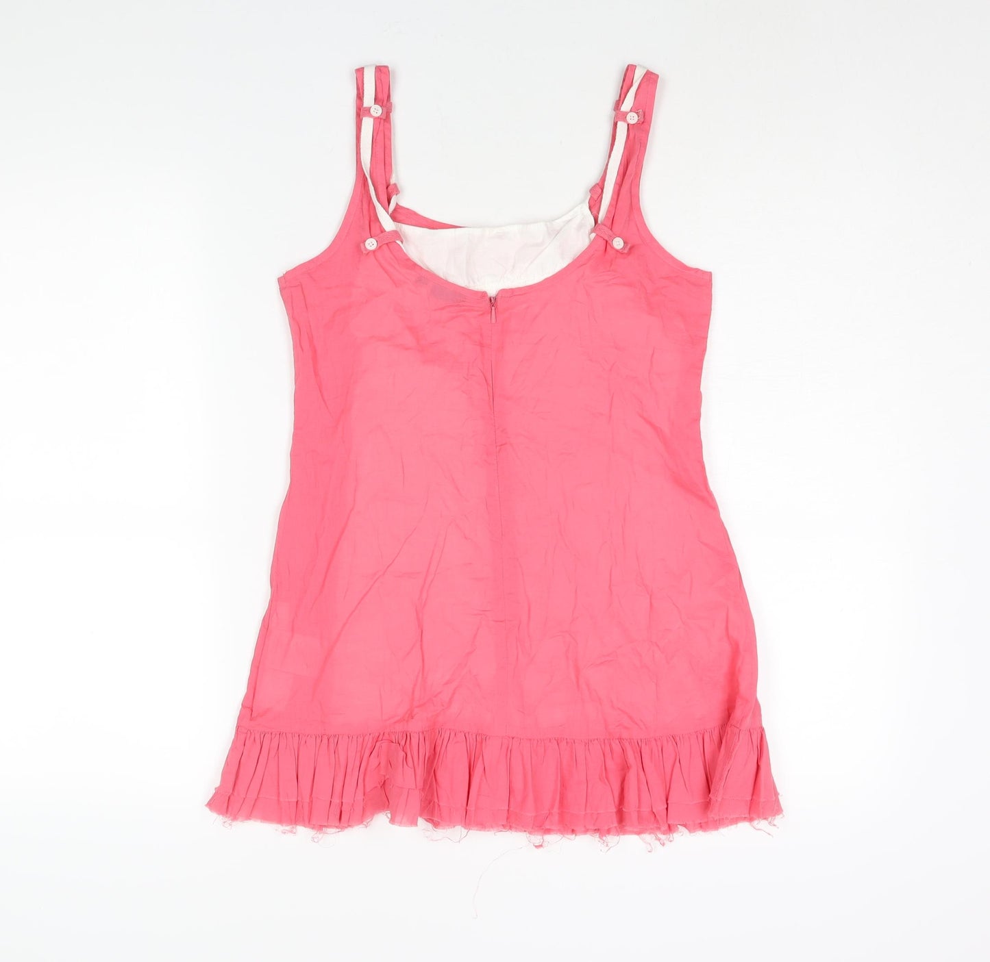 Firetrap Womens Pink Cotton Camisole Blouse Size M Scoop Neck - Layered Lace Trim Raw Edge