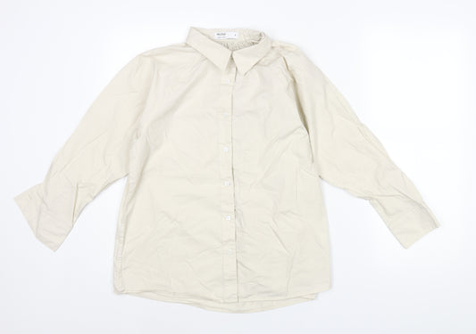 Routine Womens Beige Cotton Basic Button-Up Size S Collared - Rouched Detail