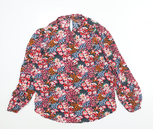 Marks and Spencer Womens Multicoloured Floral Polyester Basic Blouse Size 14 Round Neck - Frill