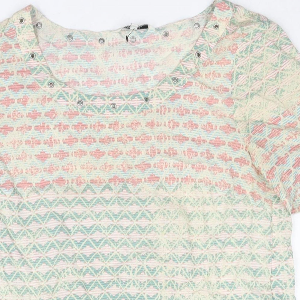 Sandwich Womens Multicoloured Geometric Viscose Basic Blouse Size 6 Round Neck - Eyelet Detail