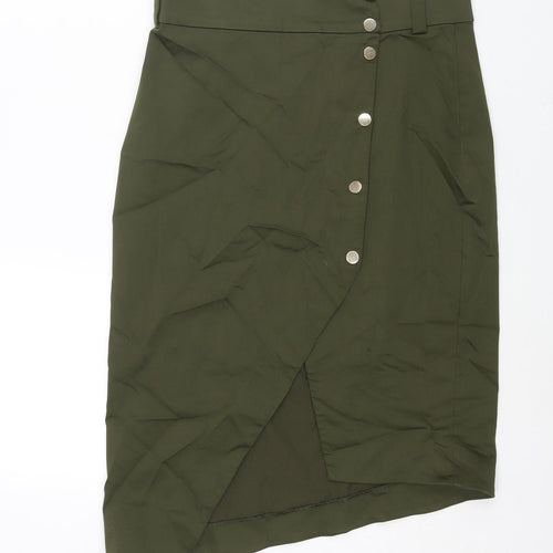 H&M Womens Green Cotton Straight & Pencil Skirt Size 12 Snap - Asymmetric Hem