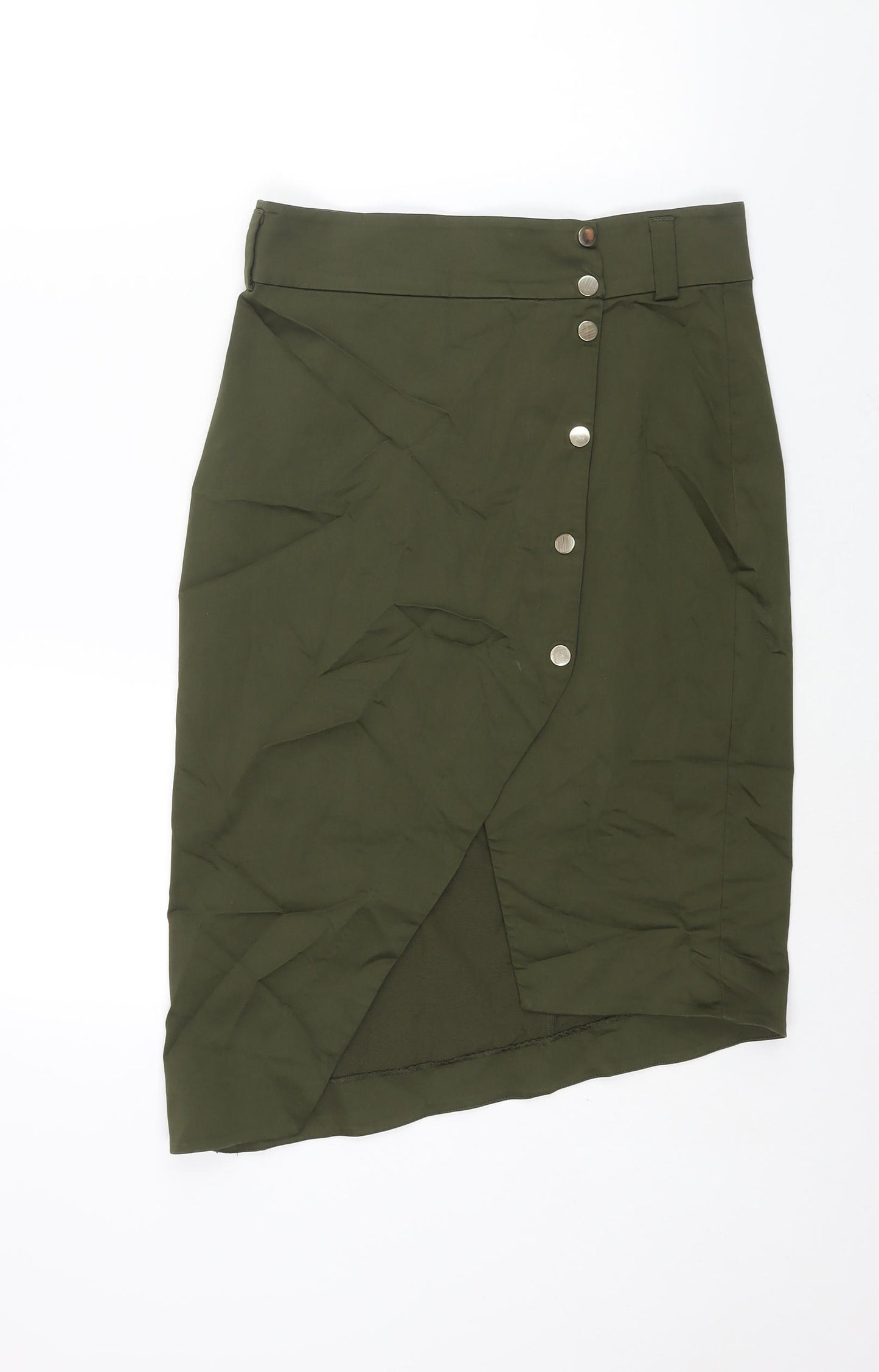 H&M Womens Green Cotton Straight & Pencil Skirt Size 12 Snap - Asymmetric Hem