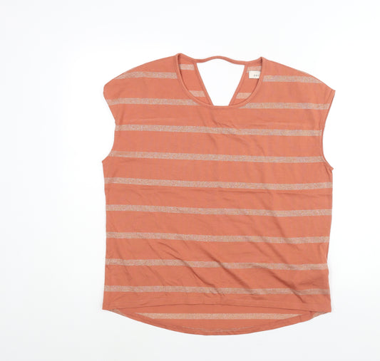 Per Una Womens Orange Striped Polyester Basic Blouse Size 14 Round Neck