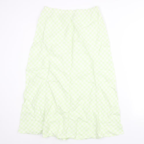 Laura Ashley Womens Green Check Linen A-Line Skirt Size 12 - Elasticated Waist