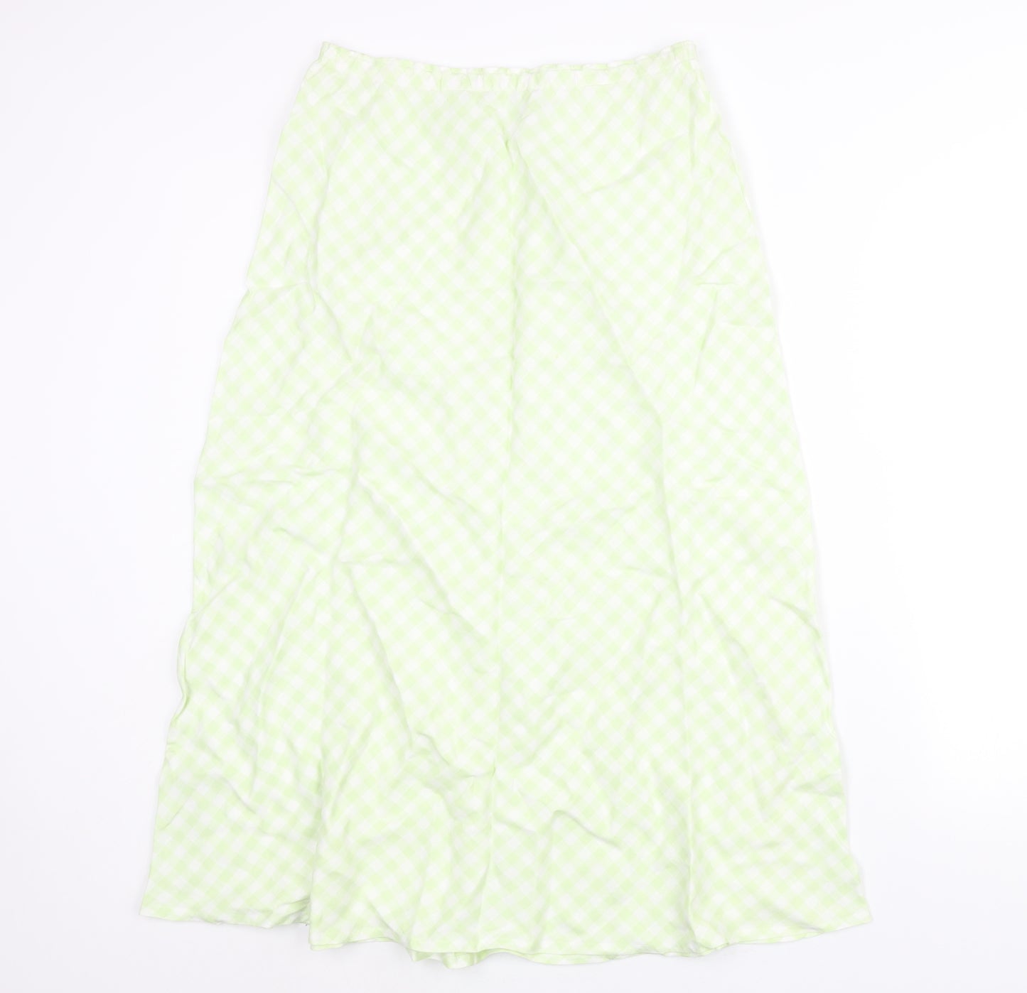 Laura Ashley Womens Green Check Linen A-Line Skirt Size 12 - Elasticated Waist