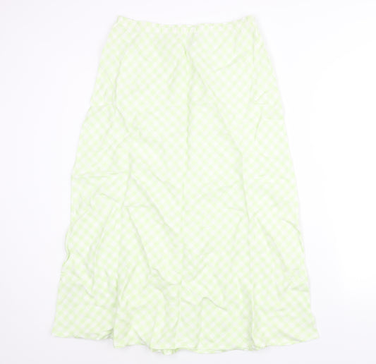 Laura Ashley Womens Green Check Linen A-Line Skirt Size 12 - Elasticated Waist