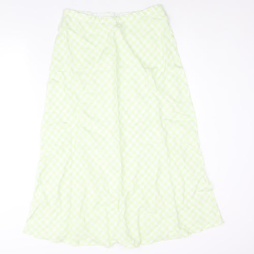 Laura Ashley Womens Green Check Linen A-Line Skirt Size 12 - Elasticated Waist