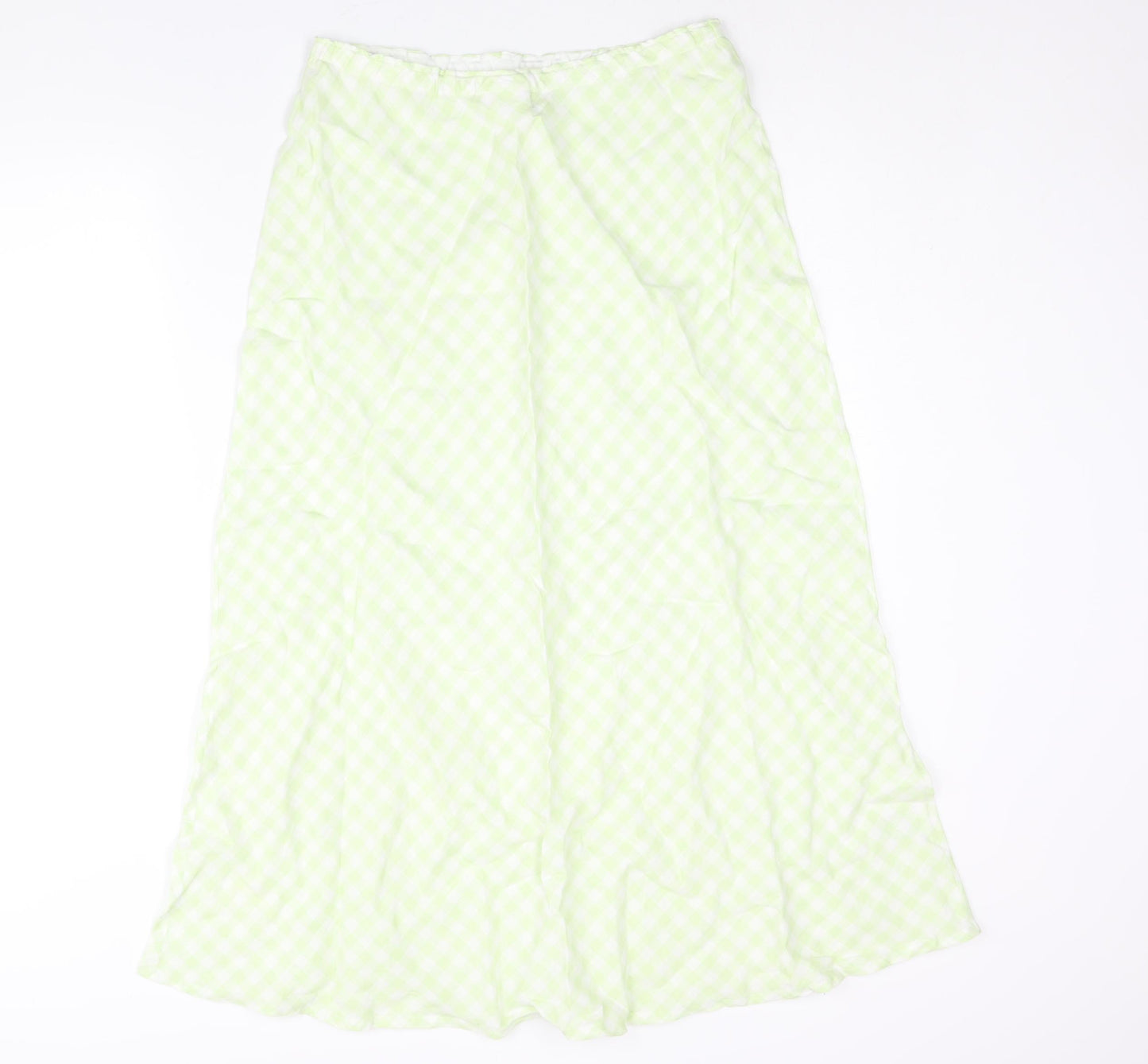 Laura Ashley Womens Green Check Linen A-Line Skirt Size 12 - Elasticated Waist