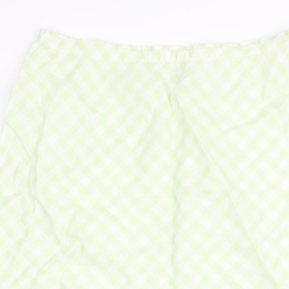 Laura Ashley Womens Green Check Linen A-Line Skirt Size 12 - Elasticated Waist