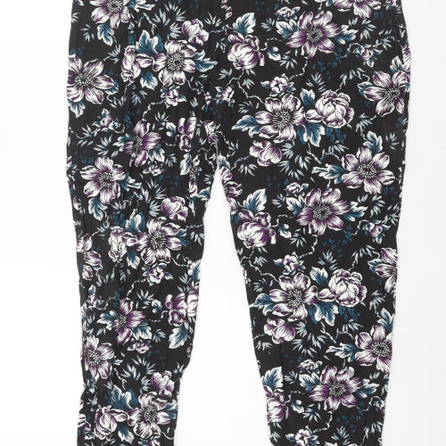 Yoursa Womens Black Floral Viscose Harem Trousers Size 18 L31 in Regular