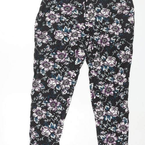 Yoursa Womens Black Floral Viscose Harem Trousers Size 18 L31 in Regular