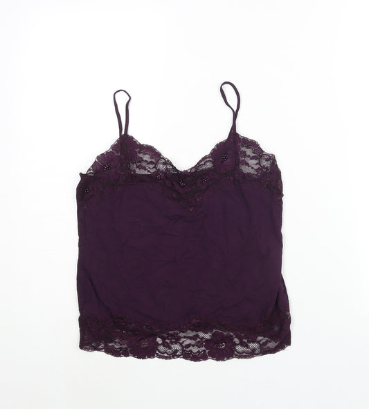 AMARANTO Womens Purple Viscose Camisole Blouse Size 12 Sweetheart - Lace Trim Beading