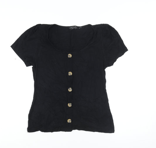 Dorothy Perkins Womens Black Viscose Basic Blouse Size 14 Scoop Neck - Button Detail