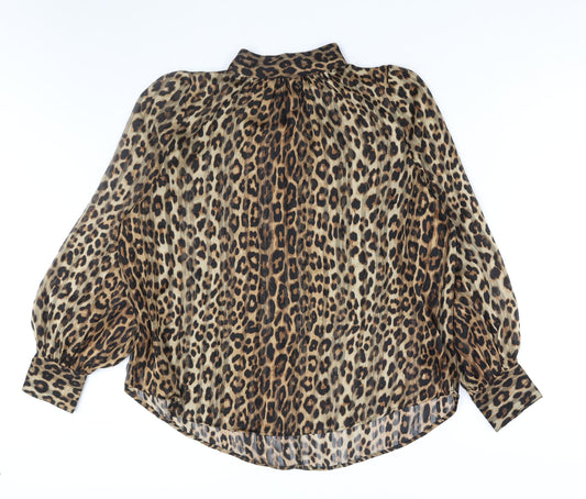 H&M Womens Brown Animal Print Polyester Basic Blouse Size M Mock Neck - Leopard Print