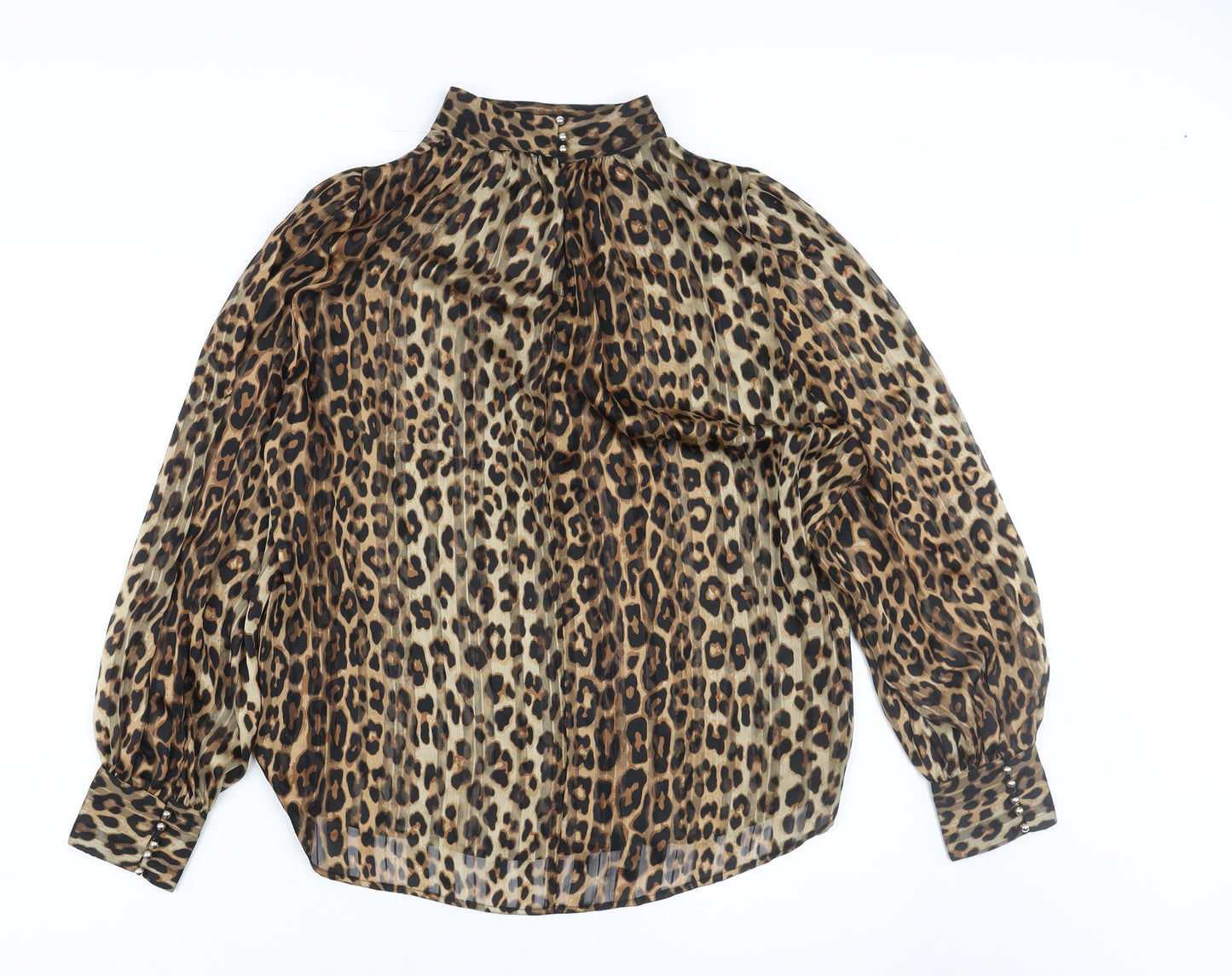 H&M Womens Brown Animal Print Polyester Basic Blouse Size M Mock Neck - Leopard Print