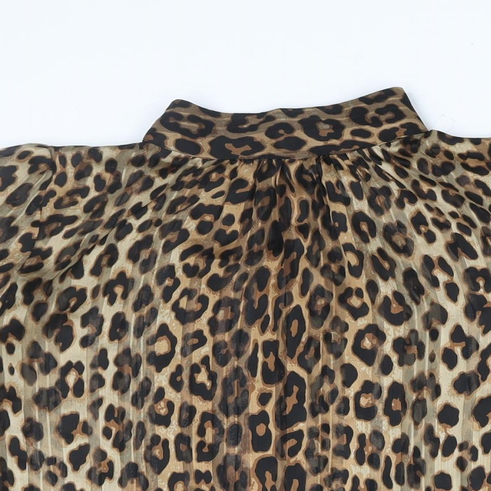 H&M Womens Brown Animal Print Polyester Basic Blouse Size M Mock Neck - Leopard Print