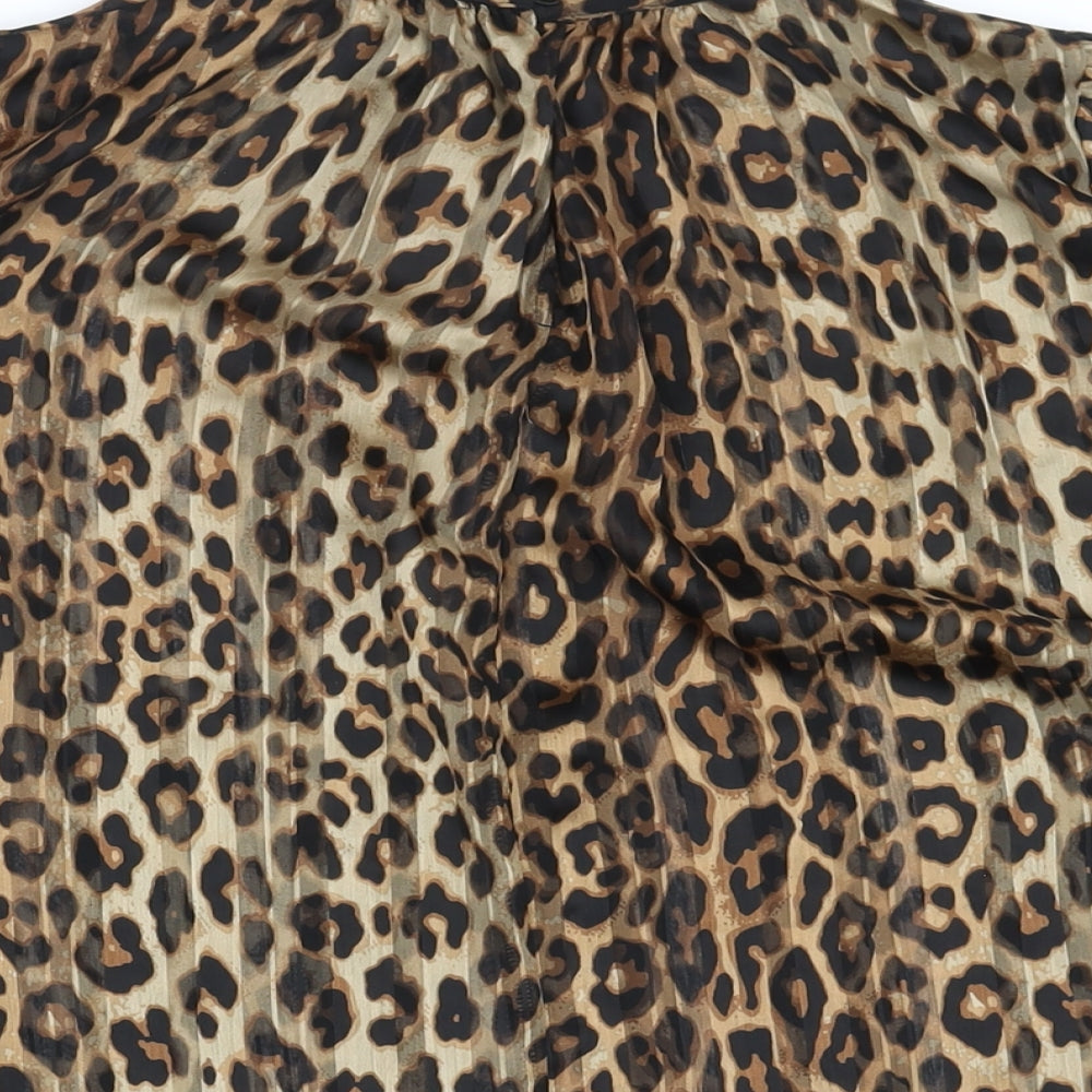 H&M Womens Brown Animal Print Polyester Basic Blouse Size M Mock Neck - Leopard Print