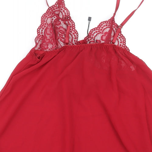 Boohoo Womens Red Solid Polyamide Cami Pyjama Top Size M - Lace Bow