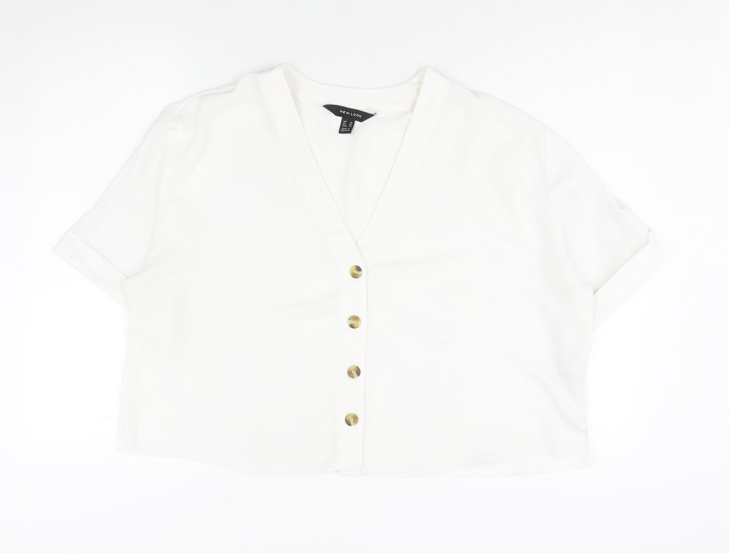 New Look Womens White Polyester Basic Button-Up Size 18 V-Neck