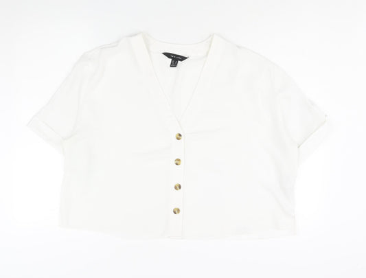 New Look Womens White Polyester Basic Button-Up Size 18 V-Neck