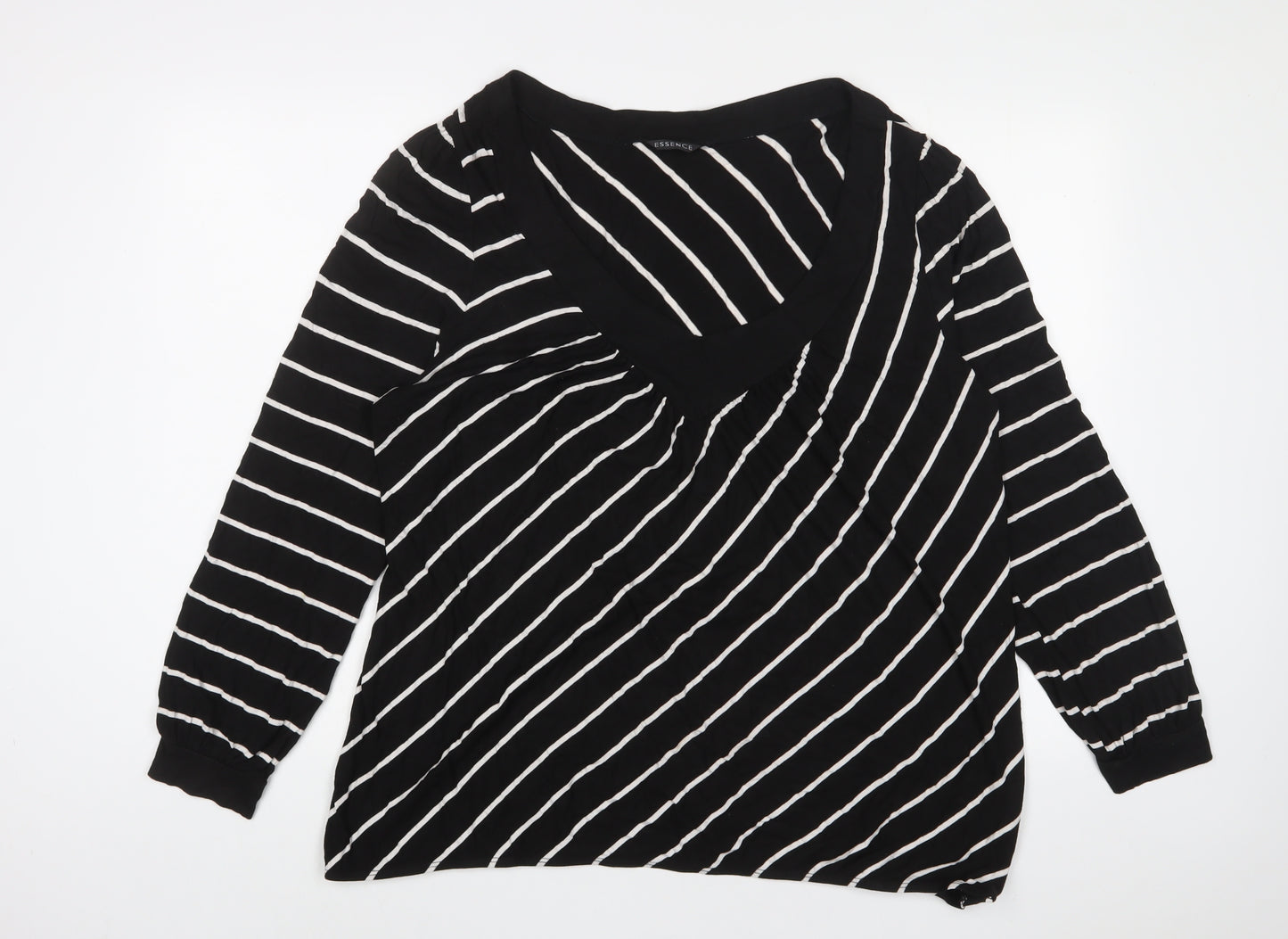 Evans Womens Black Striped Viscose Basic T-Shirt Size 22 V-Neck