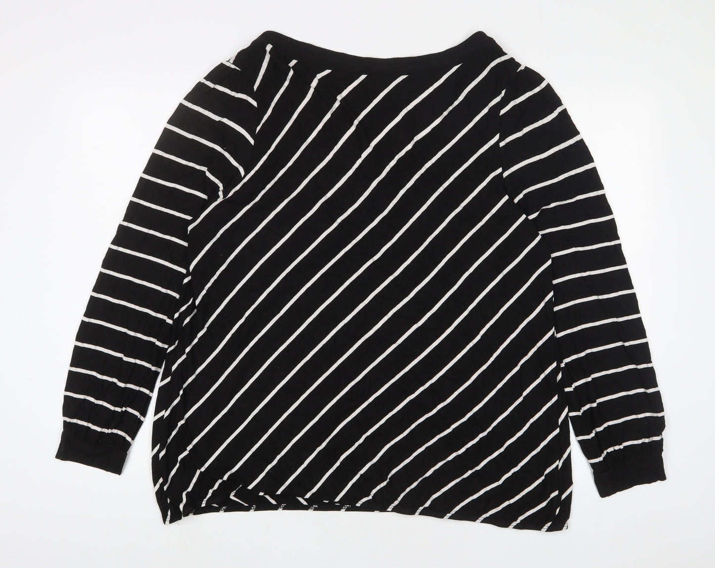 Evans Womens Black Striped Viscose Basic T-Shirt Size 22 V-Neck