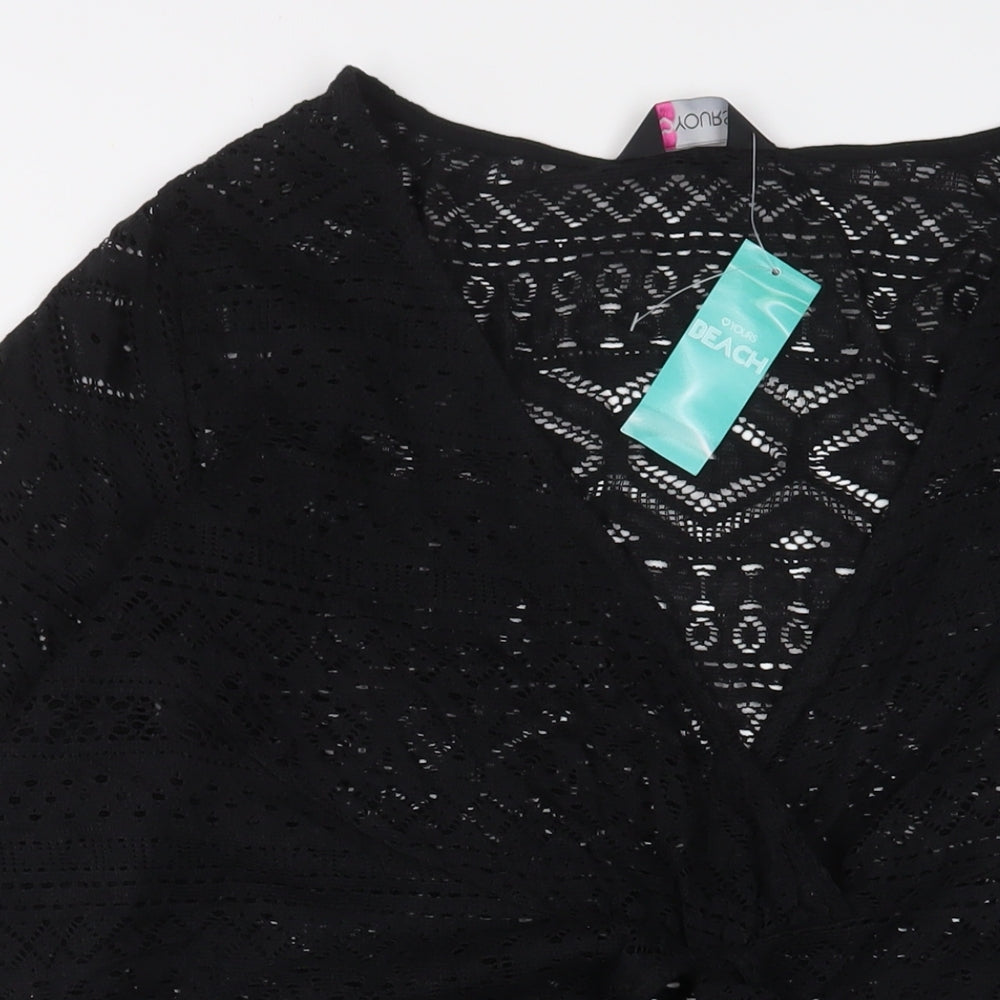 Yours Womens Black Cotton Kimono Blouse Size 22 V-Neck