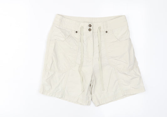 Marks and Spencer Womens Beige Cotton Basic Shorts Size 8 L6 in Regular Zip