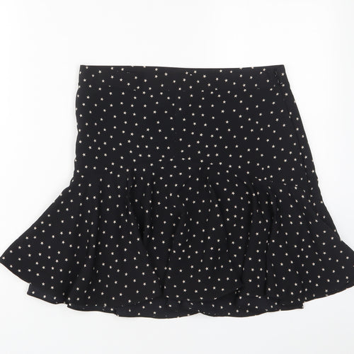 Topshop Womens Black Geometric Polyester A-Line Skirt Size 12 Zip - Star Pattern