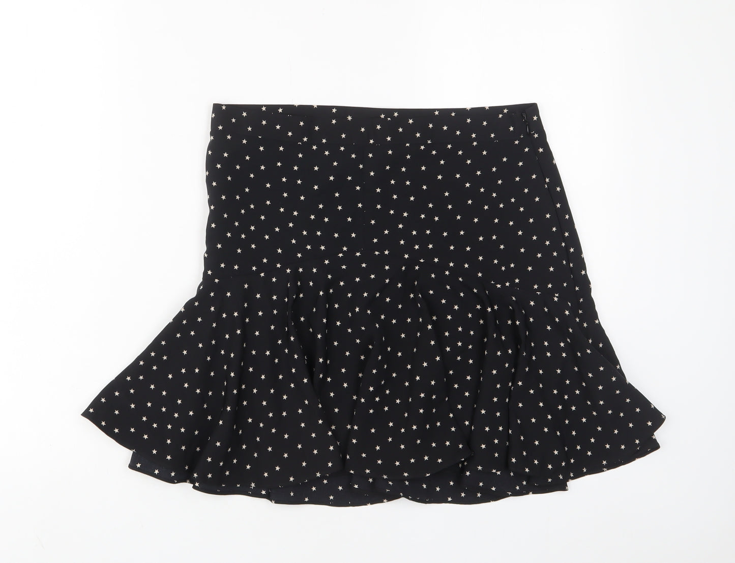 Topshop Womens Black Geometric Polyester A-Line Skirt Size 12 Zip - Star Pattern