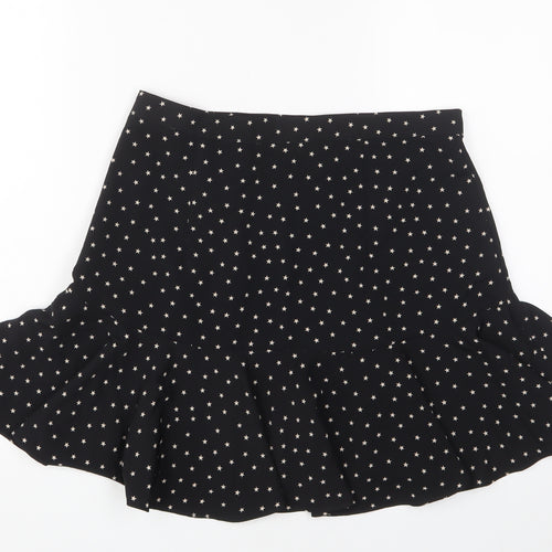 Topshop Womens Black Geometric Polyester A-Line Skirt Size 12 Zip - Star Pattern