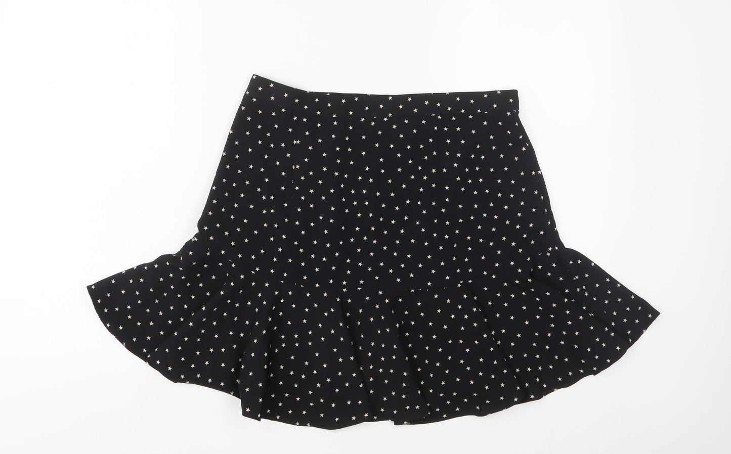 Topshop Womens Black Geometric Polyester A-Line Skirt Size 12 Zip - Star Pattern