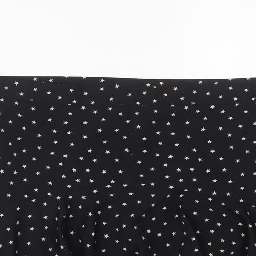 Topshop Womens Black Geometric Polyester A-Line Skirt Size 12 Zip - Star Pattern